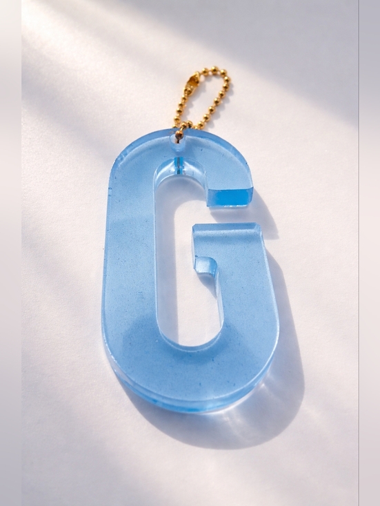 Handmade Accessories - Handmade Blue Resin Letter G Keychain Gold Chain Initial Charm Gift Cute